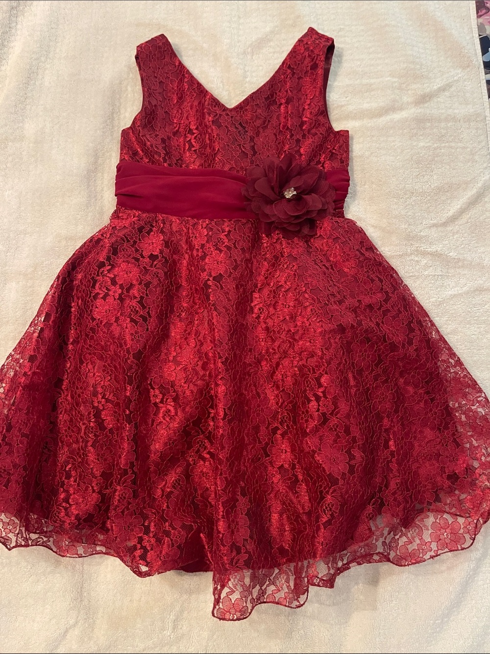 Red Lace Flower-Applique Girls' Dress